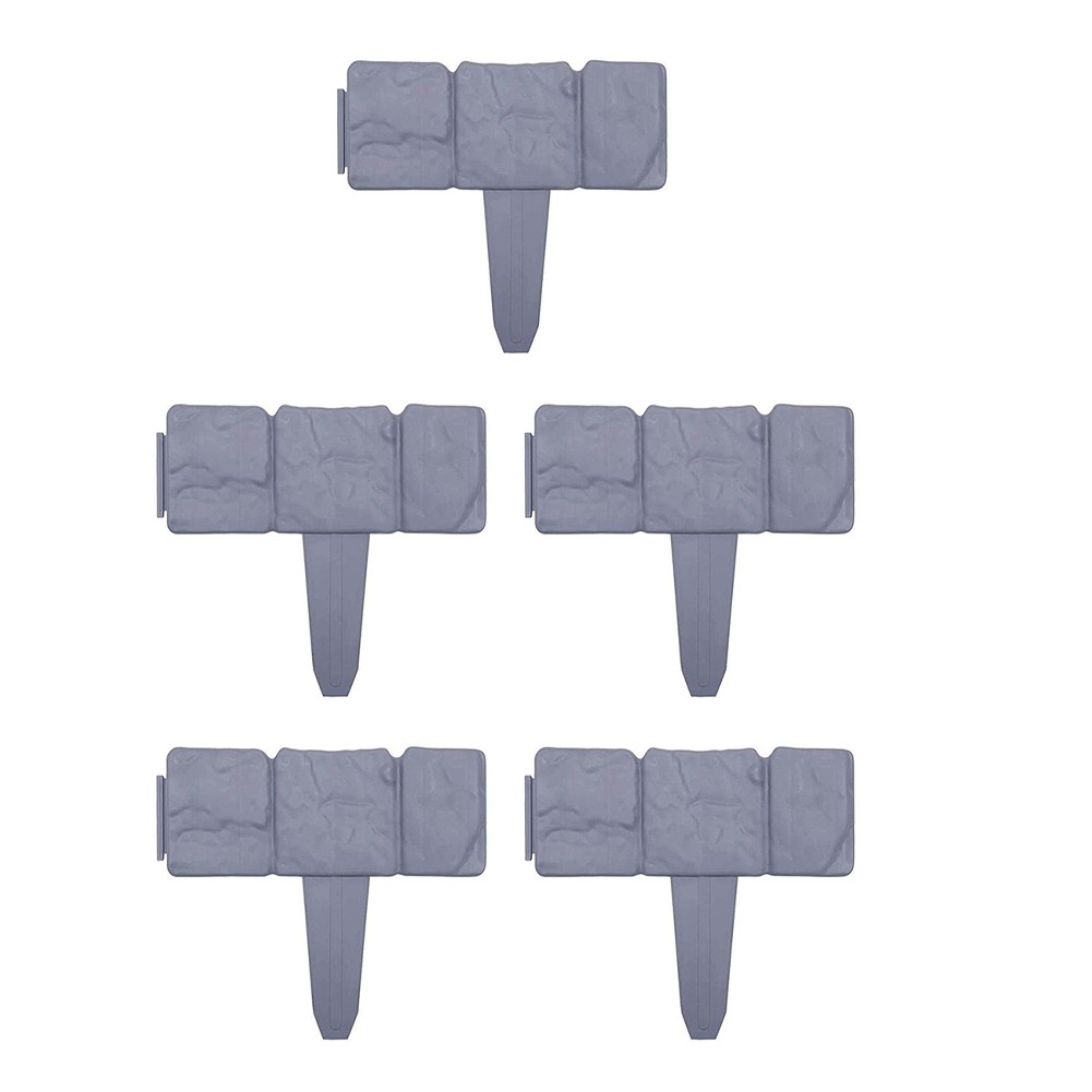 Garden Pathway Edging 5 pcs Grey PP Resin 24.5cm Interlocking Landscape