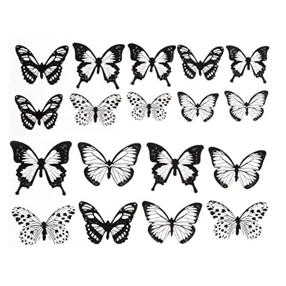 18-Piece Black White 3D Butterfly Wall Decals for Stylish Home Decoration