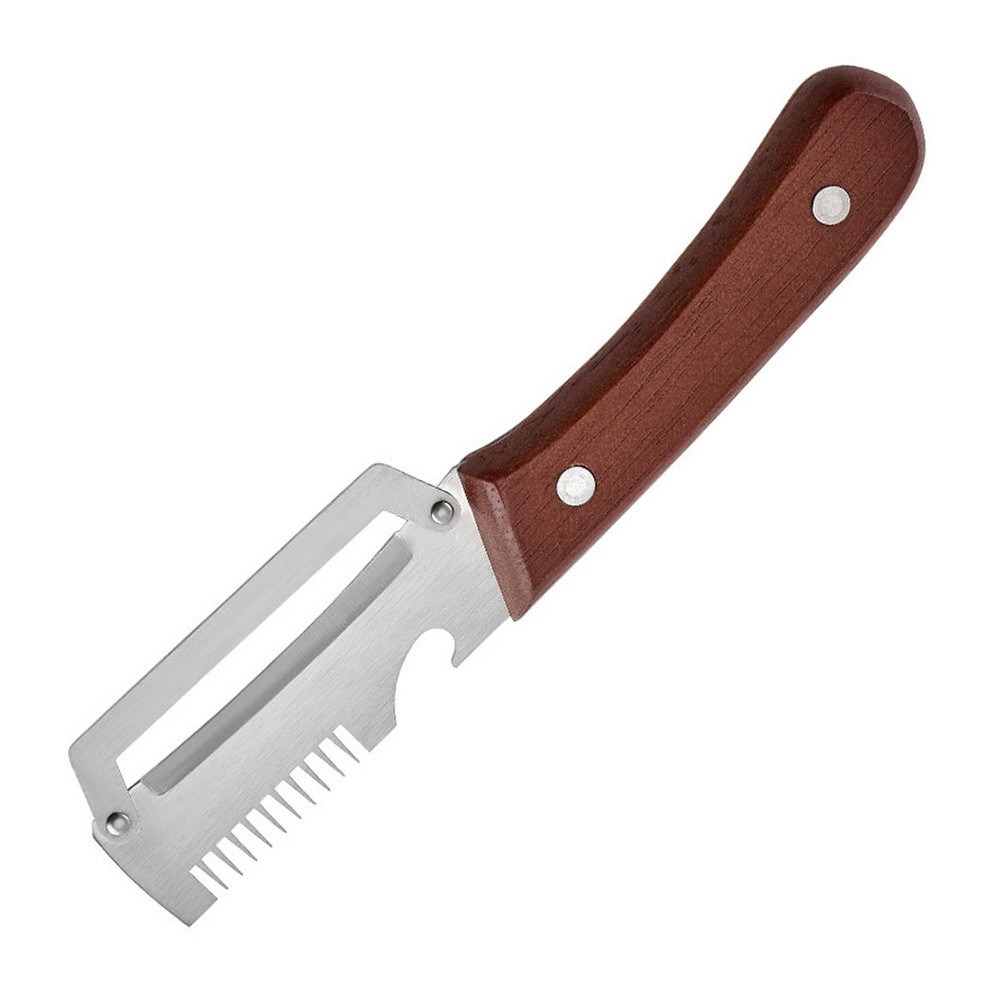 Multi Purpose Peeler with Wood Handle Stainless Steel Blade and Bottle Opener