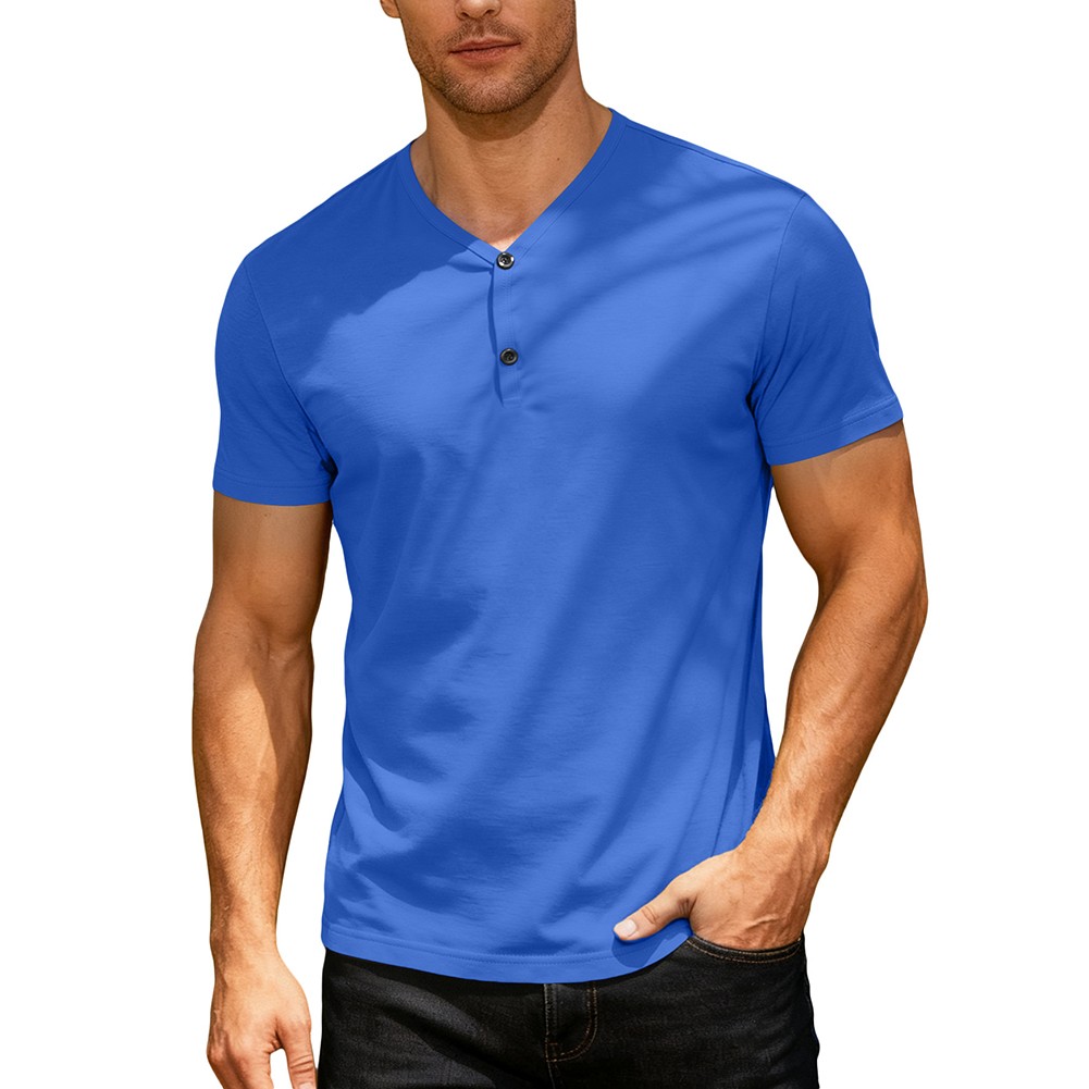 Men V-Neck Tight Fit Short Sleeve T-Shirt for Muscle Training and Casual Wear