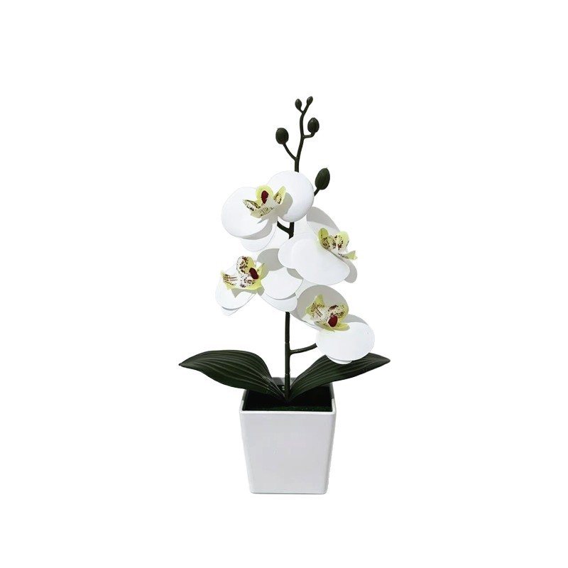4-Bloom Faux Phalaenopsis Orchid in Trendy White Square Pot for Any Room