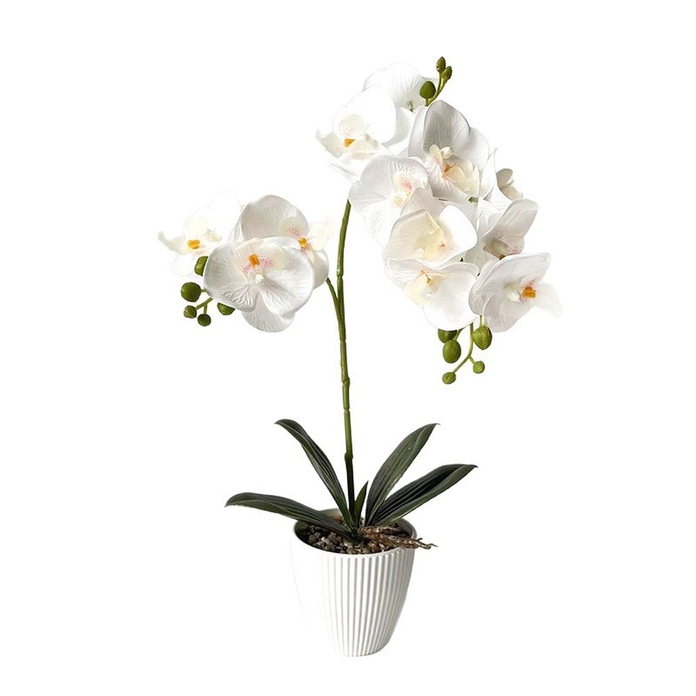 For Home Decor Fake Butterfly Orchid in Stone Pot 16.53in/42cm No Maintenance