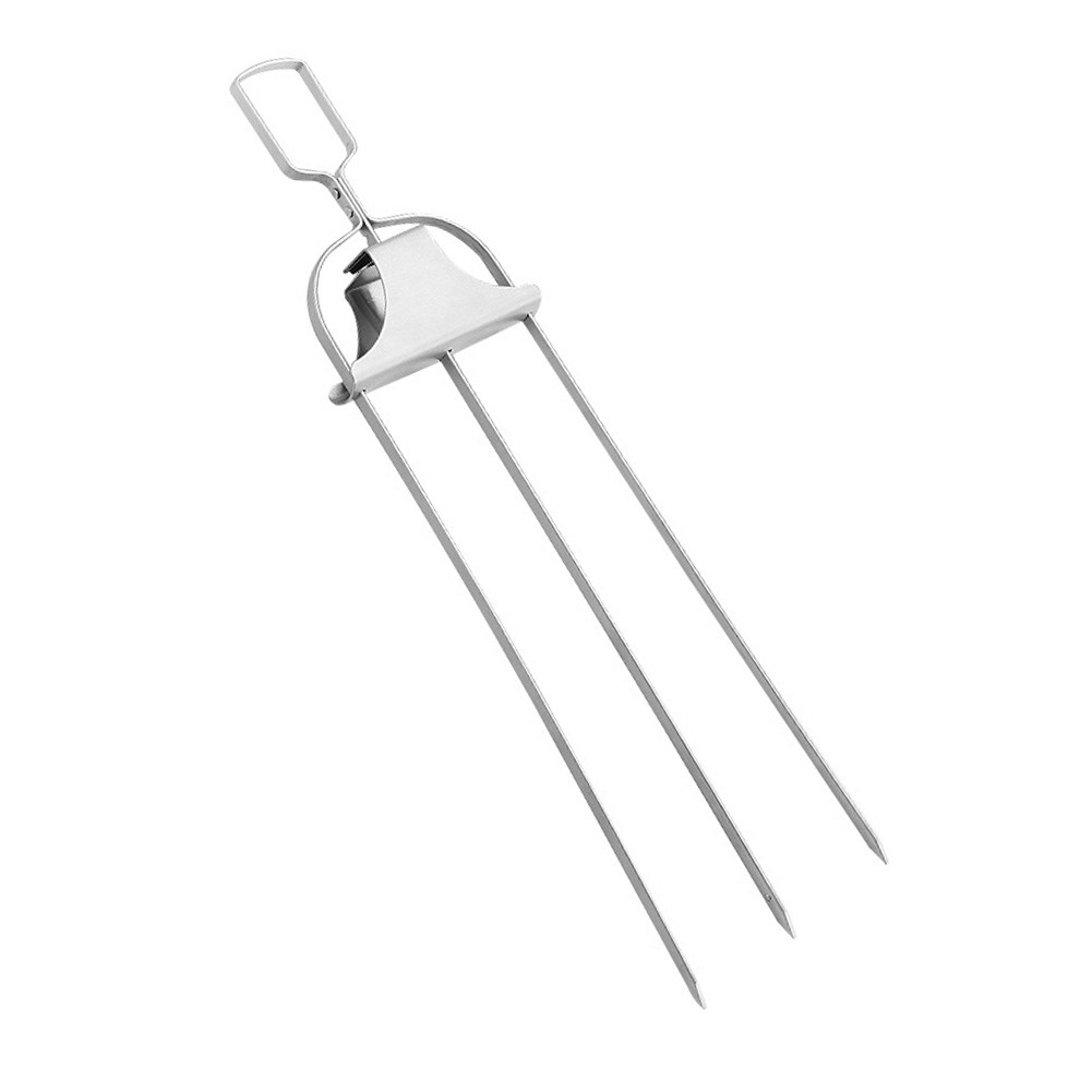 Three Prong Stainless Steel BBQ Skewer with Push Rod for Chicken Beef Pork Fish