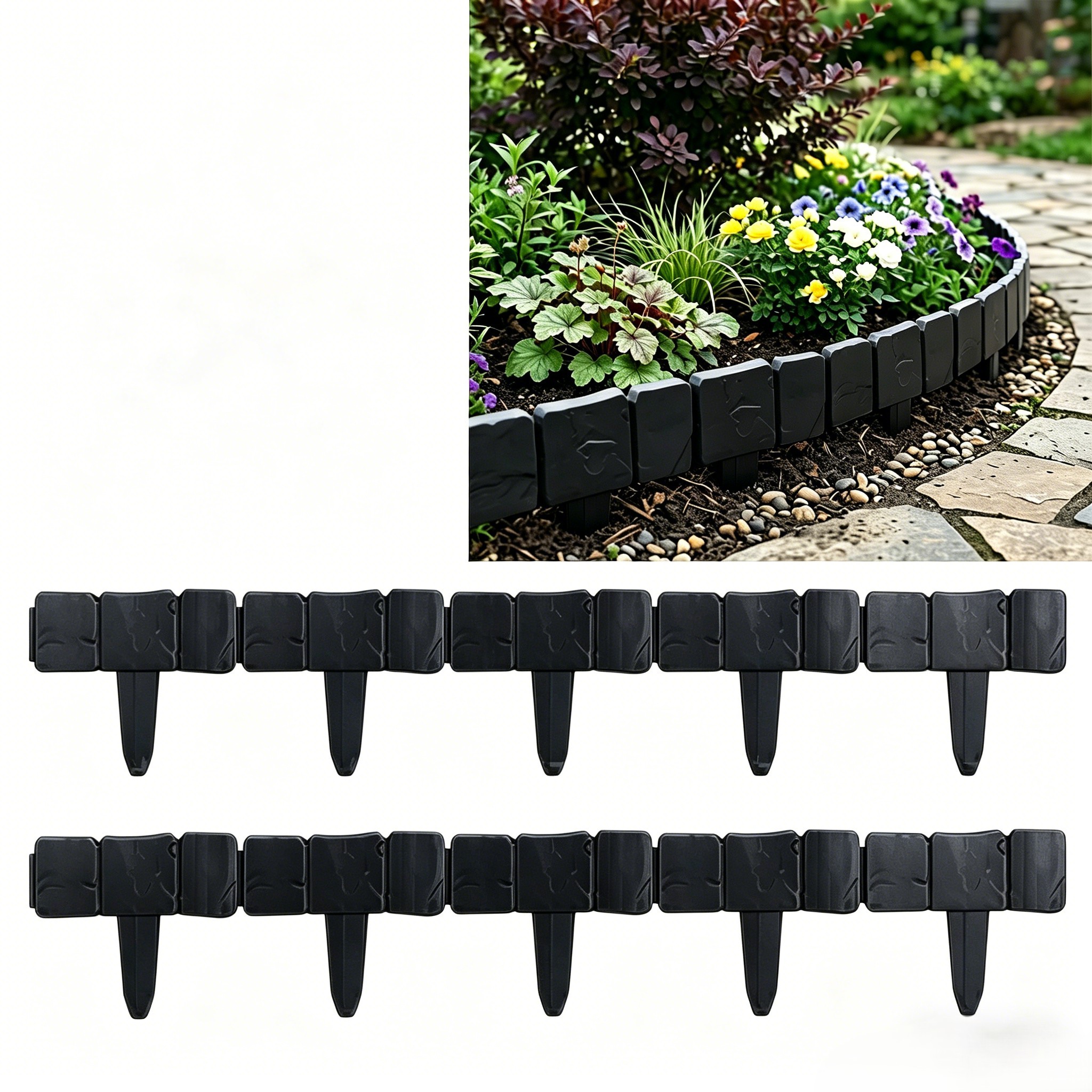 Grass Barrier Edging Imitation Stone Garden Fence 9.84x9.06in Long Stake Design