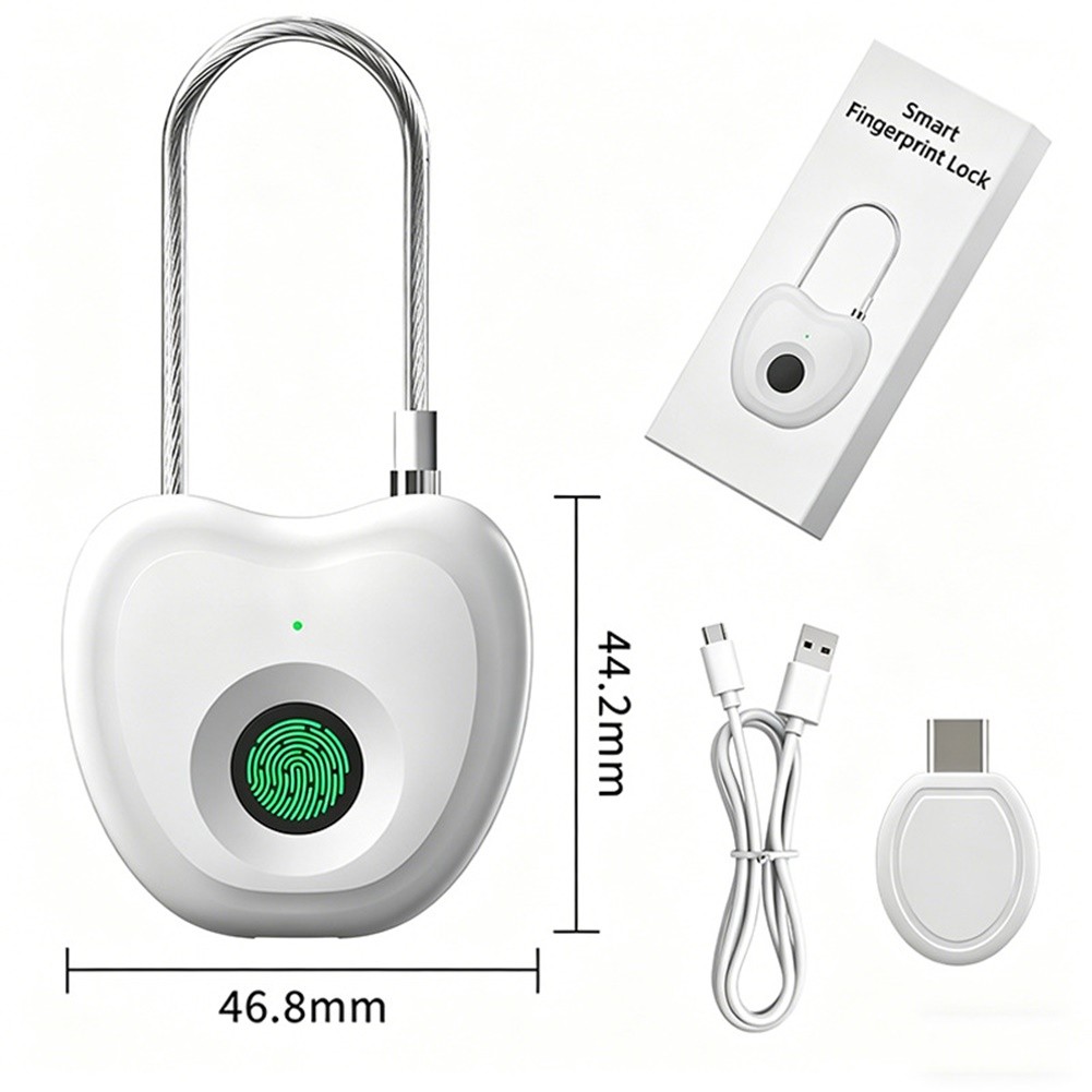 Fingerprint Padlock with 20 User Support and 14.8cm Steel Cable for Bags