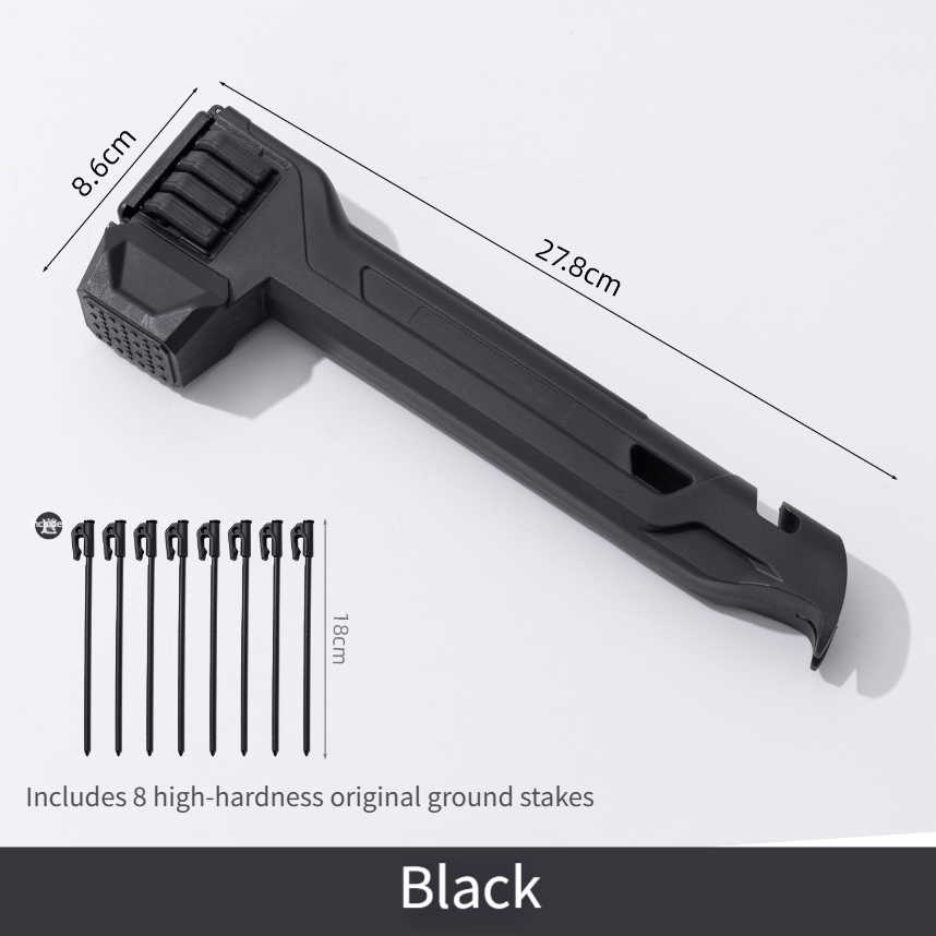 Camping Hammer with Peg Pulling Hook and Internal Compartment for 8 Pegs