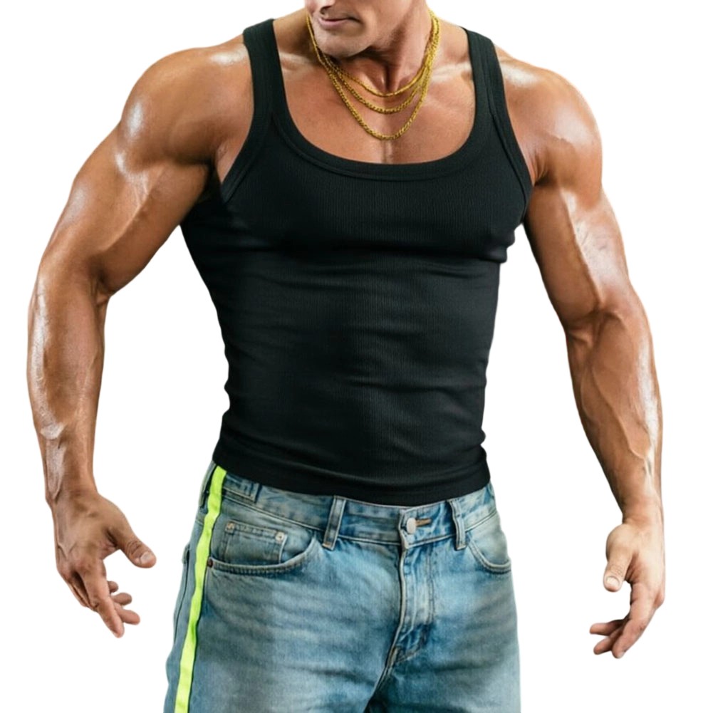 Sleeveless U Neck Tank Top Men’s Fitness Vest Made of 95% Polyester 5% Spandex