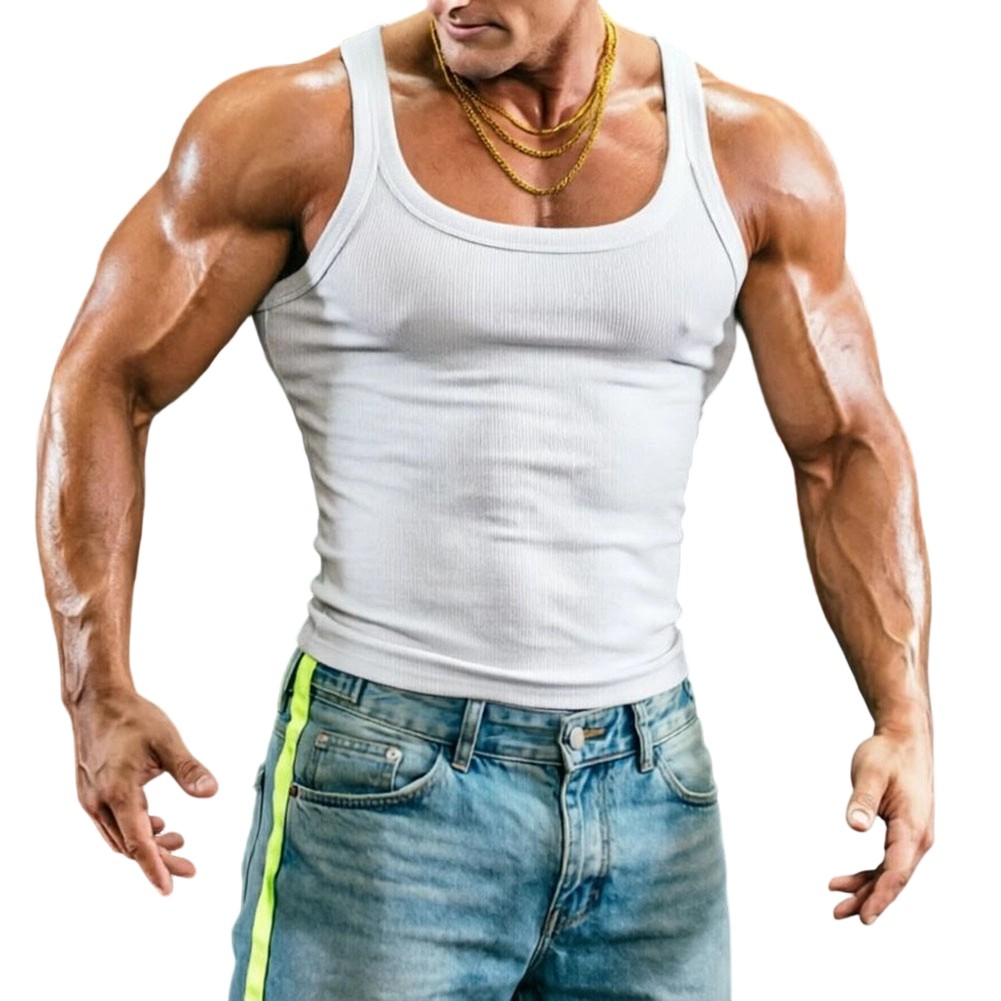 Sleeveless U Neck Tank Top Men’s Fitness Vest Made of 95% Polyester 5% Spandex