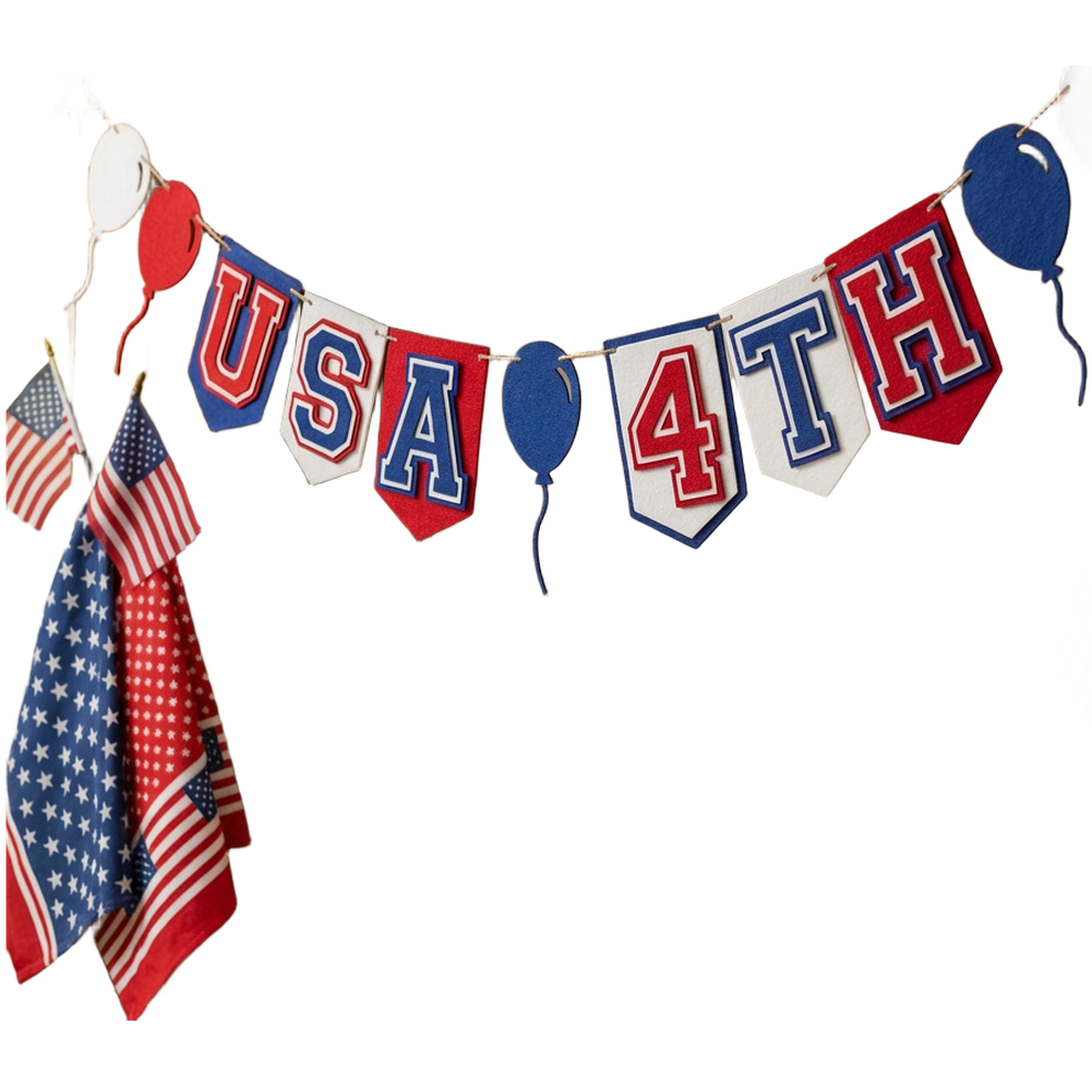 Patriotic Felt Pennant Banner Red White Blue for July 4th Celebrations
