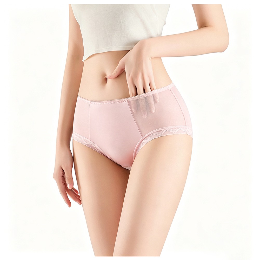 High Waist Seamless Triangle Panties for Women Crafted from Satin Mesh and Lace