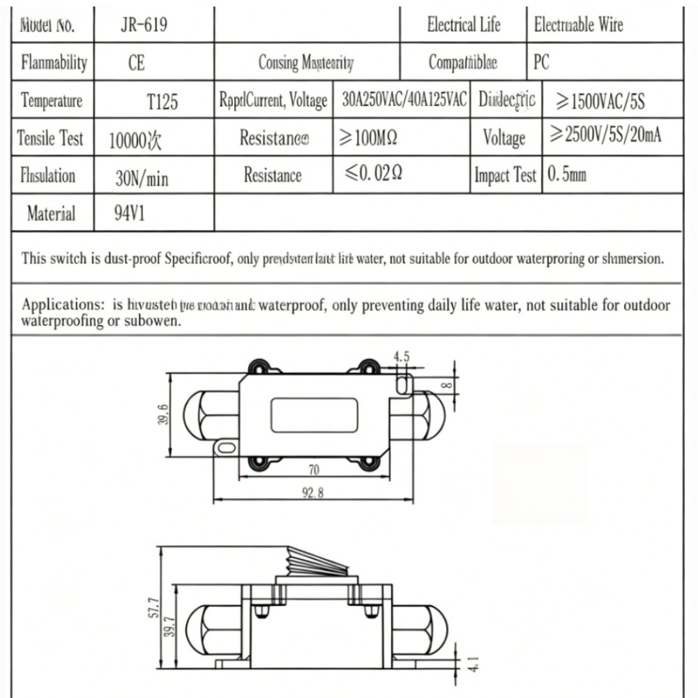 30A 6-Pin 3-Position Waterproof Switch for Dual for source Motor Control Wiring
