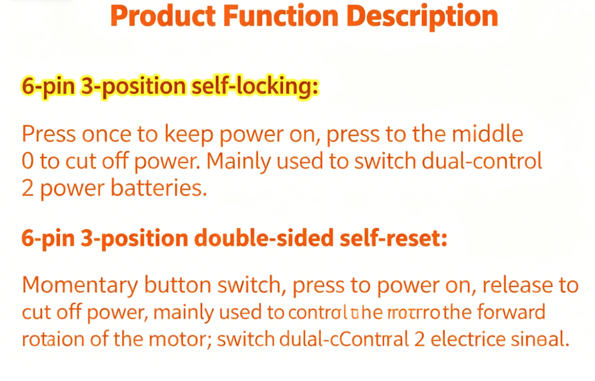 30A 6-Pin 3-Position Waterproof Switch for Dual for source Motor Control Wiring