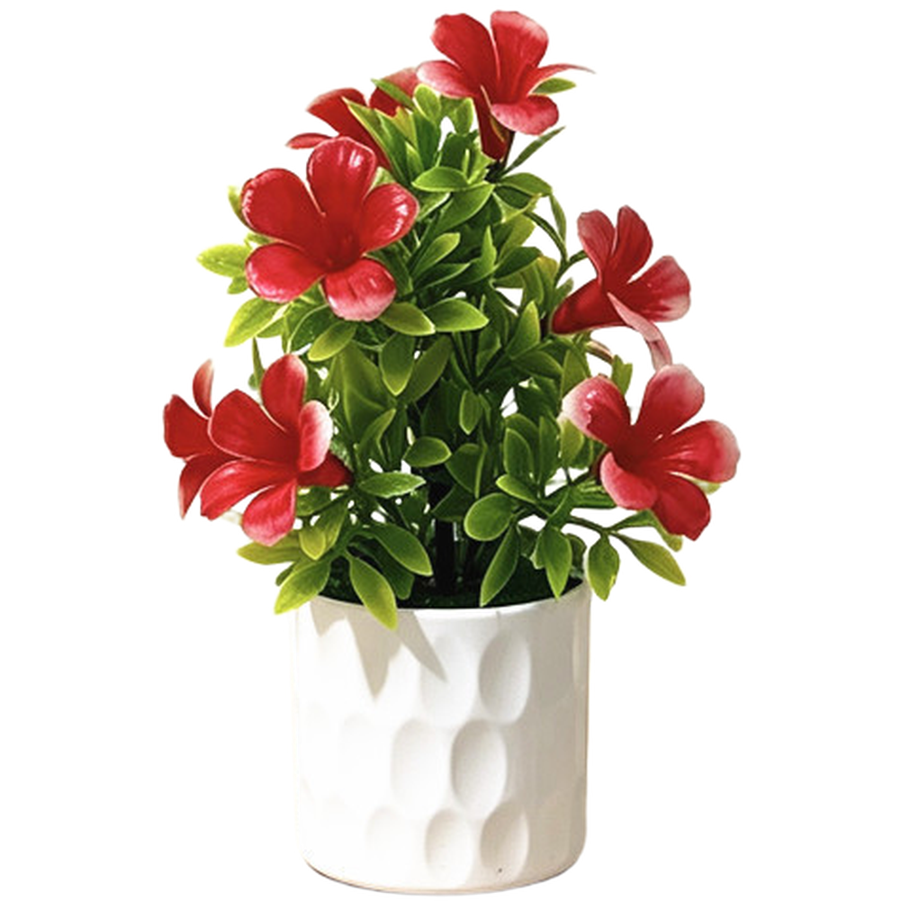 9-Stem Artificial Lily Flower Arrangement in White Pot for Living Room or Cafe