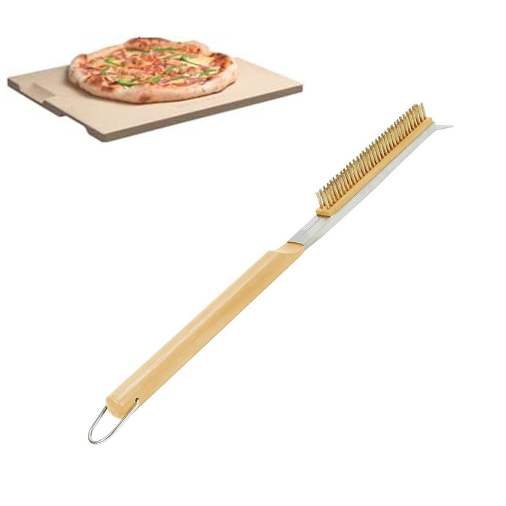 20 Inch Stainless Steel Pizza Oven Cleaning Brush with Integrated Scraper Tool