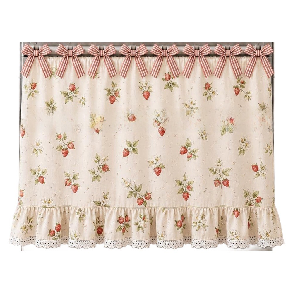 Farmhouse Oven Curtain Secure Ribbon Ties Easy Tie-on Design Manual Wash Care
