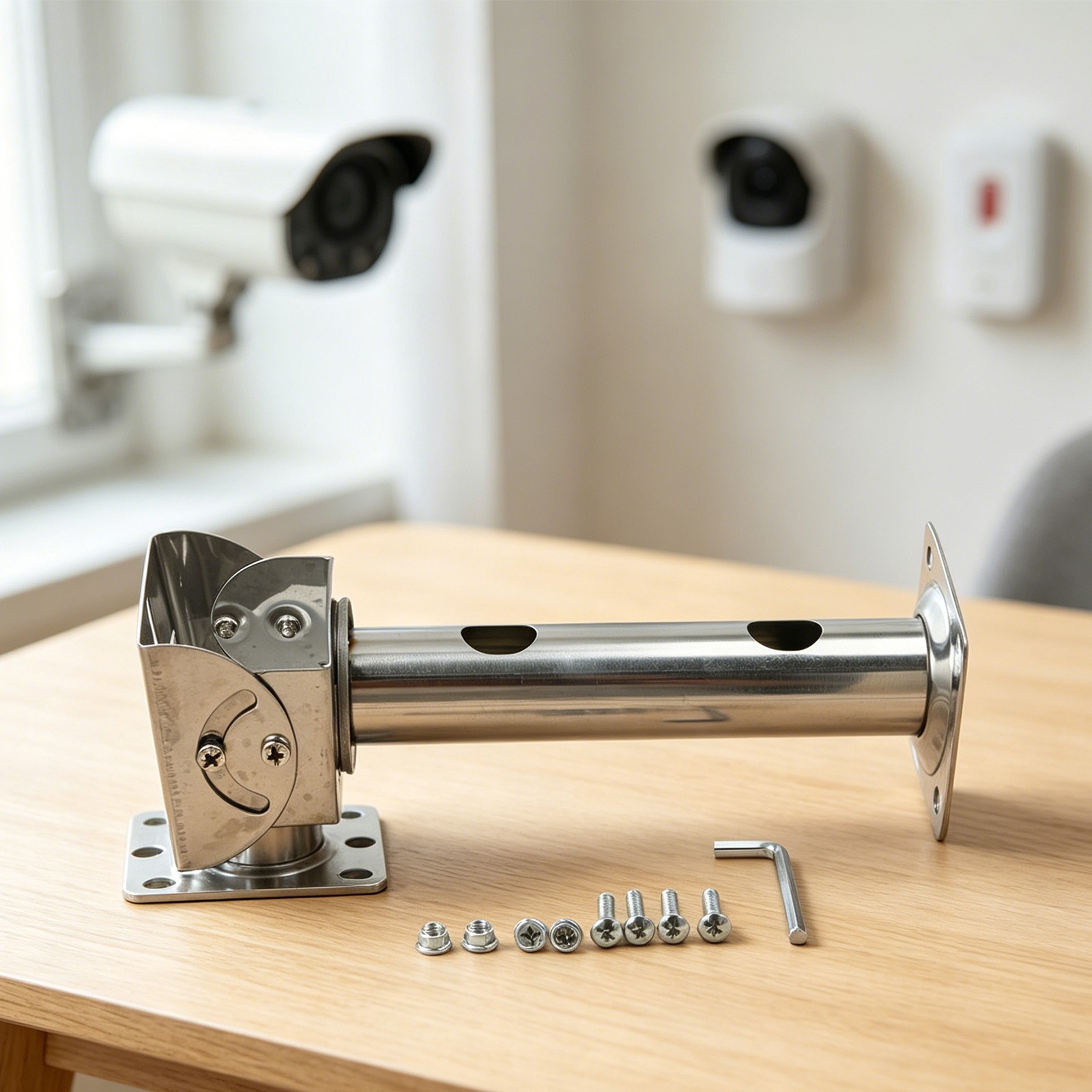 Stainless Steel I Bracket for Security Camera with 360 Degree Pole Rotation