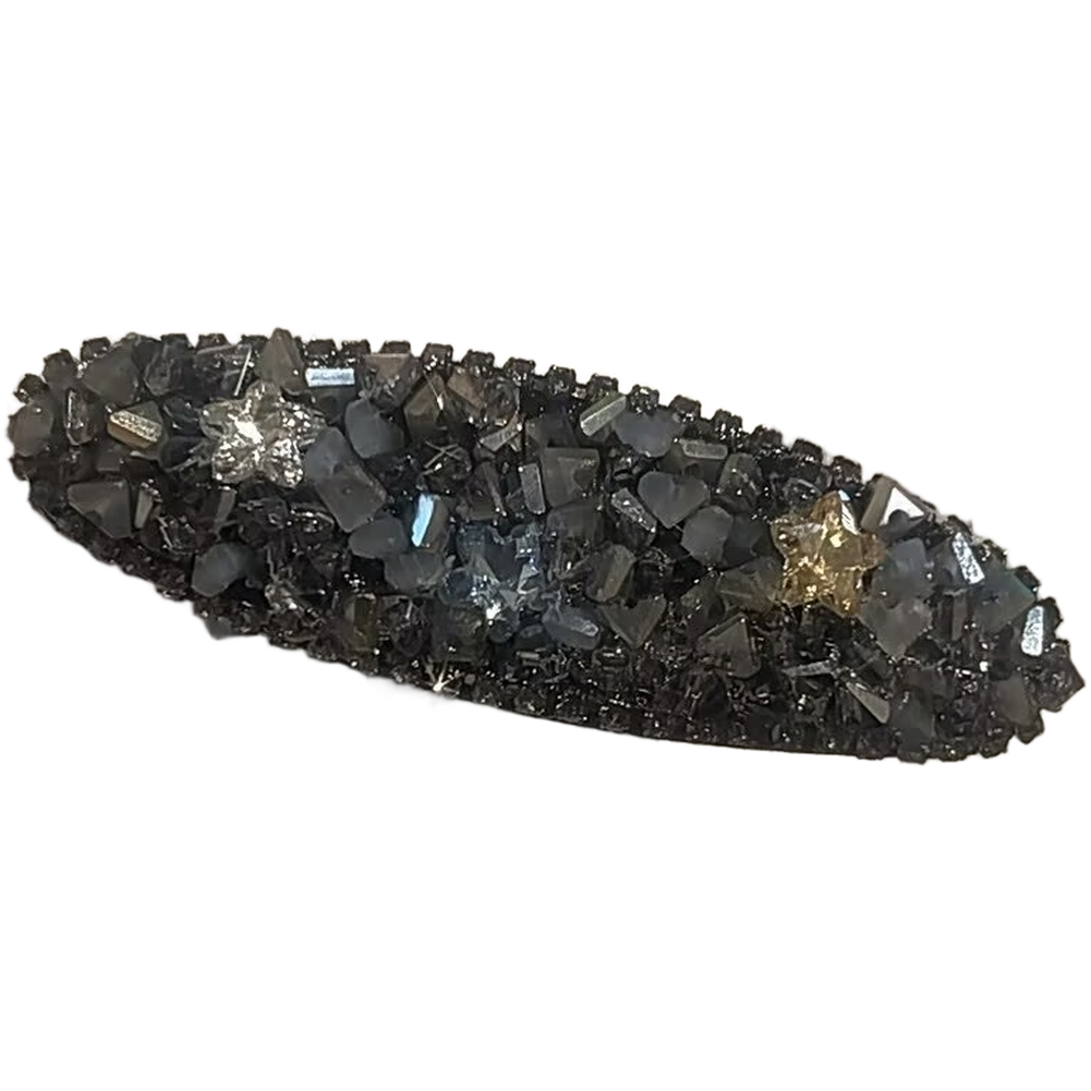 Oval Rhinestone Hair Clip Lightweight for Side Bangs Black Apricot Sparkle
