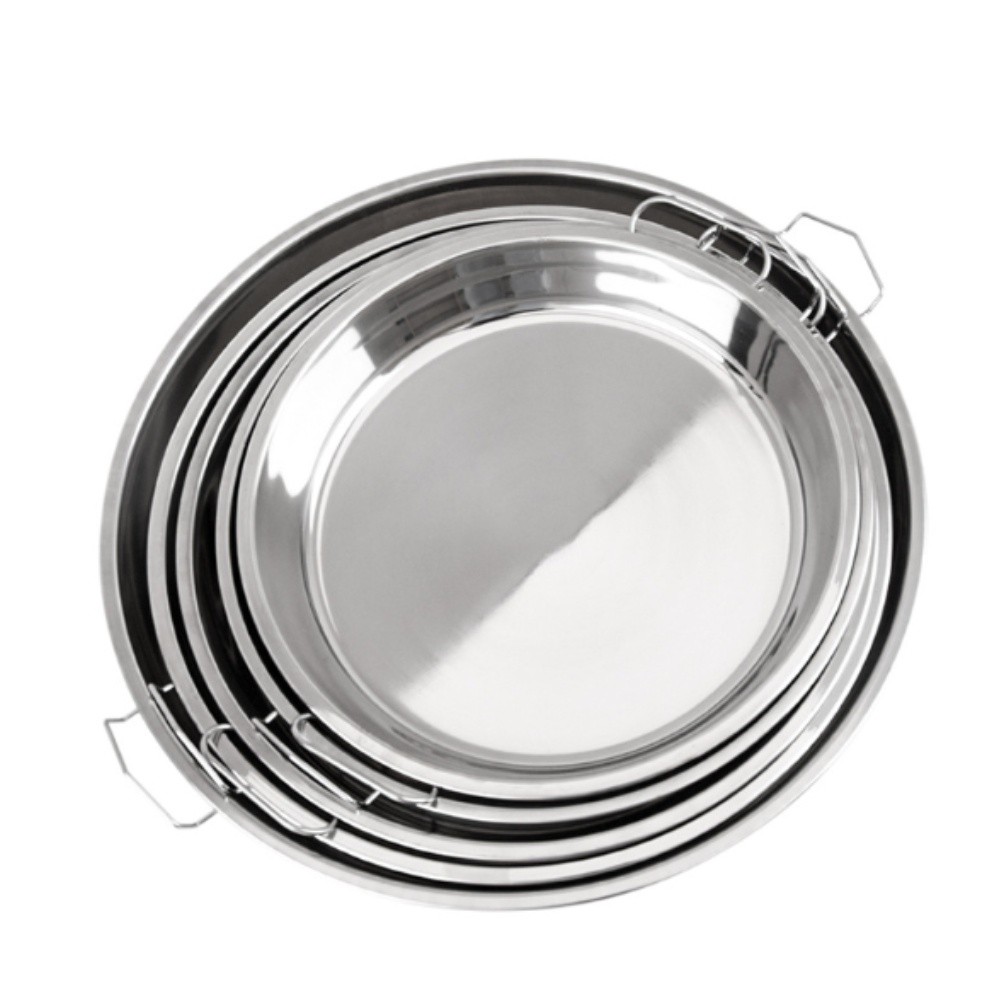 For Hotel Style Stainless Steel Steaming Plate Round with Two Side Handles