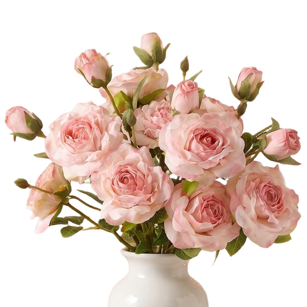 Burnt Edge Artificial Roses 5 Pack 20.5 in Silk Floral Stems Pink White Red