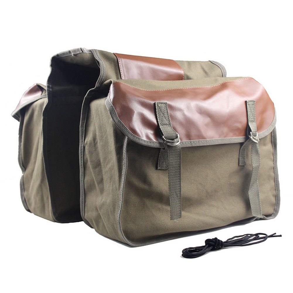 Canvas Bike Pannier Bag with Secure Buckle 13 x 17 in Two Side Compartments