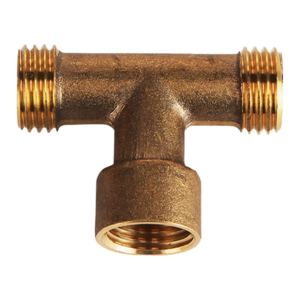 Brass Three Way Connector for Garden Hoses with Internal External Thread