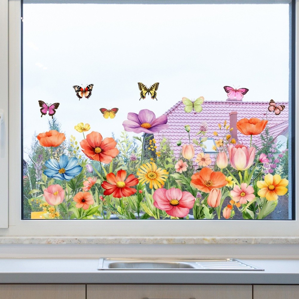 Double Sided Colorful Floral Static Cling Sticker for Windows PVC Material