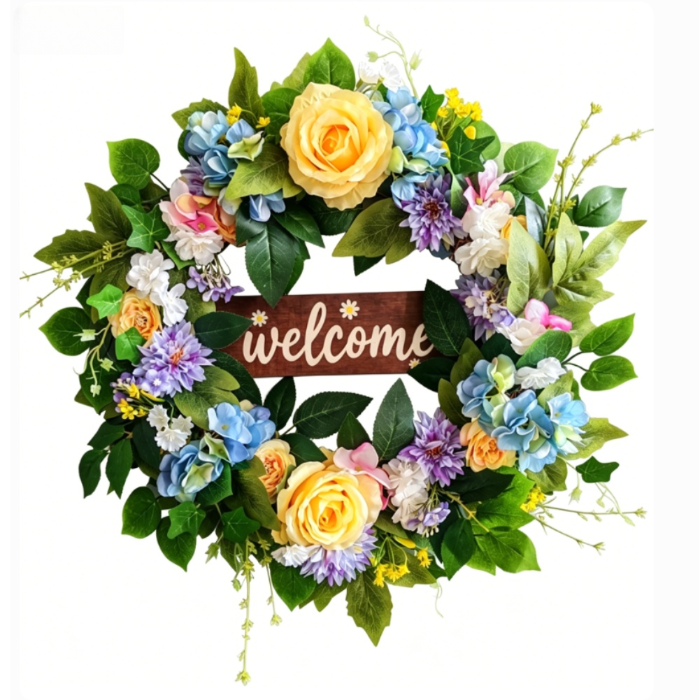 60cm Rustic Floral Wreath with Peony Rose Hydrangea for Front Door Decoration