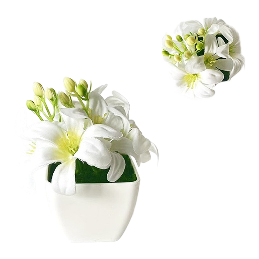 Plastic Miniature Lily Potted Plant 4.3 Inches for Small Space Decoration