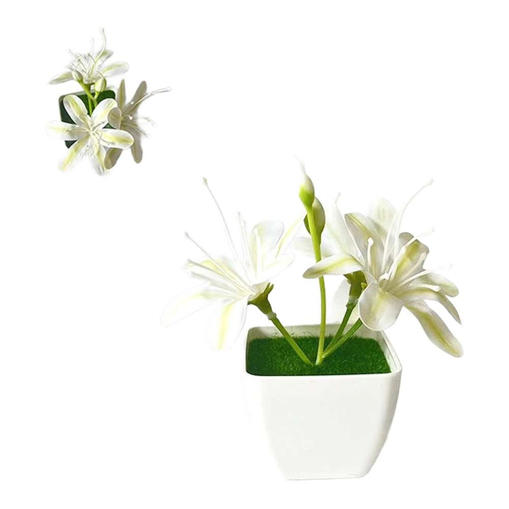 Artificial 3 Stem Jasmine in Pot for Modern Home Office Decor White Pink Blue