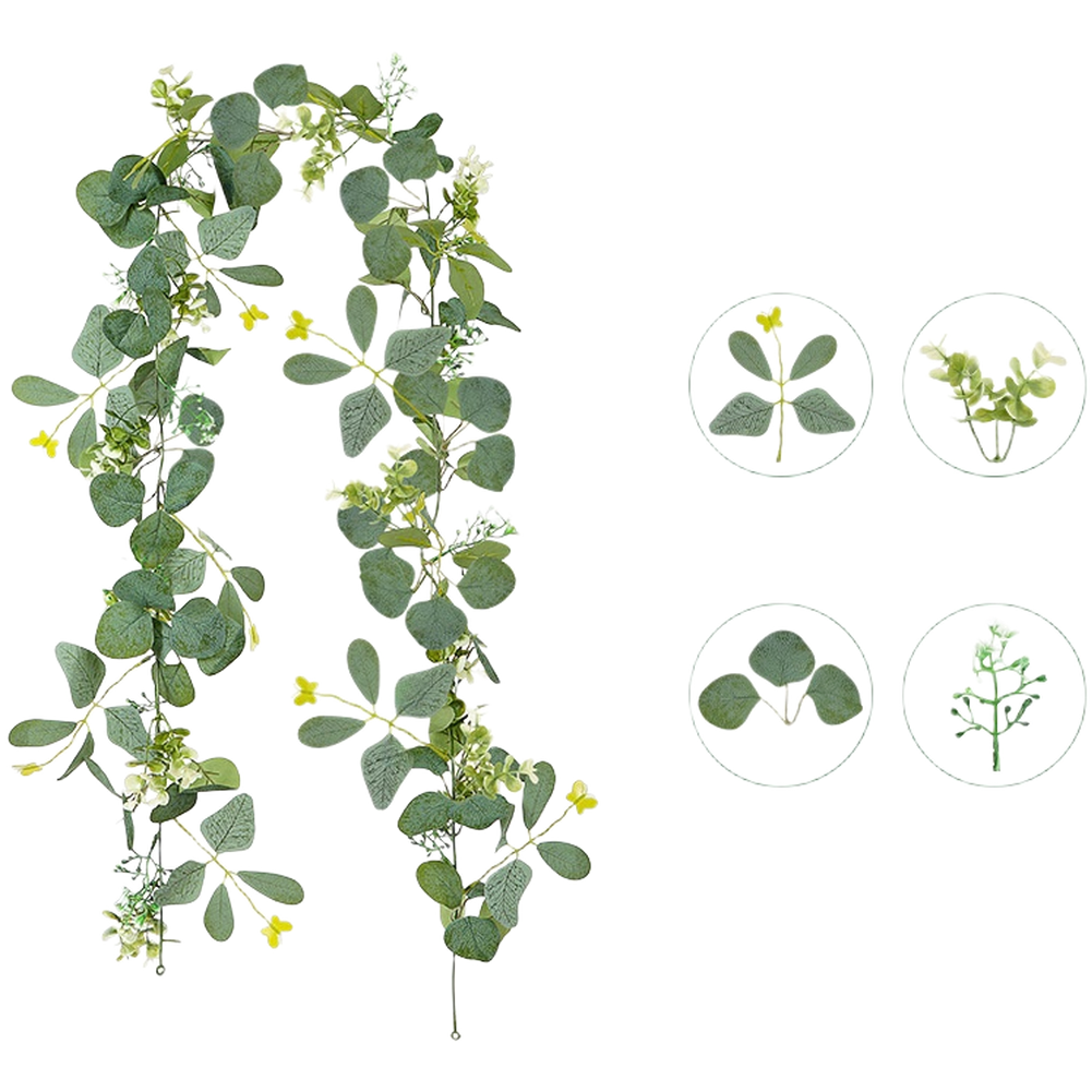 180cm Faux Eucalyptus Vine Garland with Butterfly Motifs for Rattan Style Decor