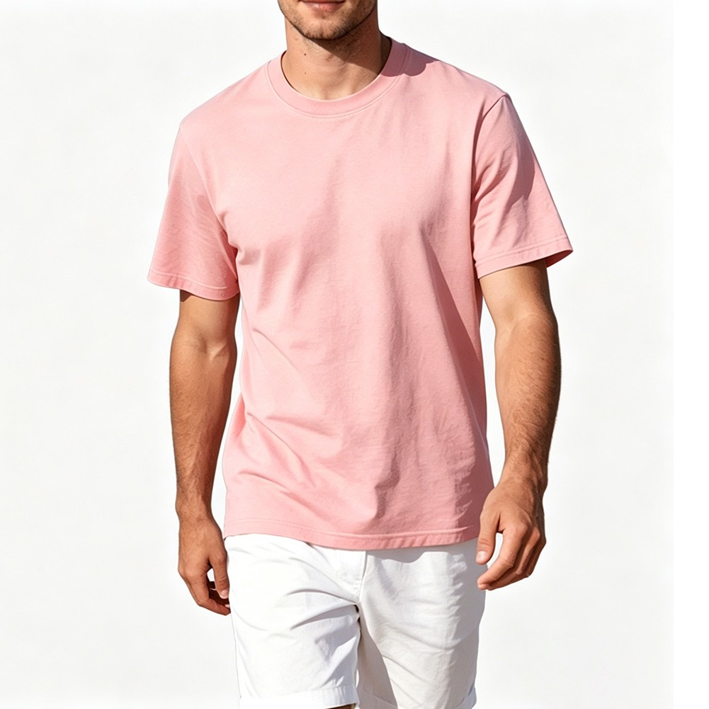 Spring Autumn Wear Men Cotton T-shirt Soft Hand Feel Moderate Elasticity