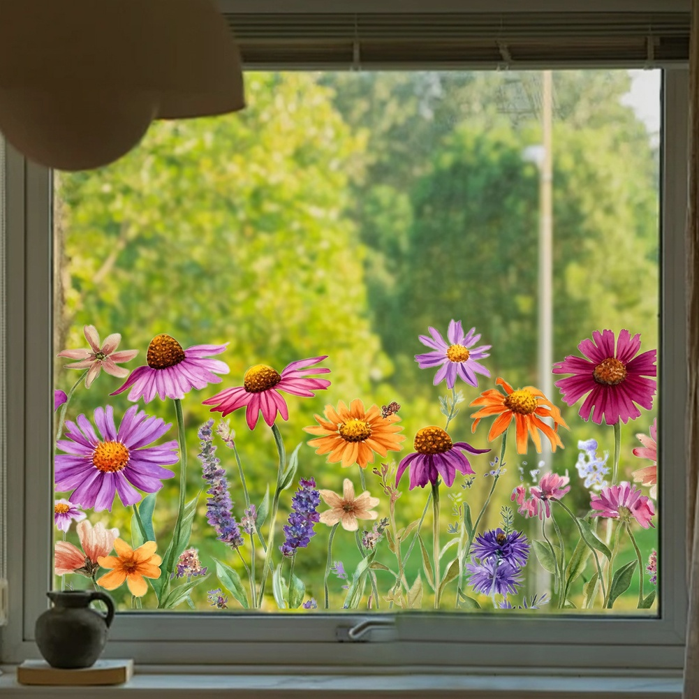PVC Static Cling Window Decal Butterfly Floral Pattern 11.81 x 23.62 in Purple