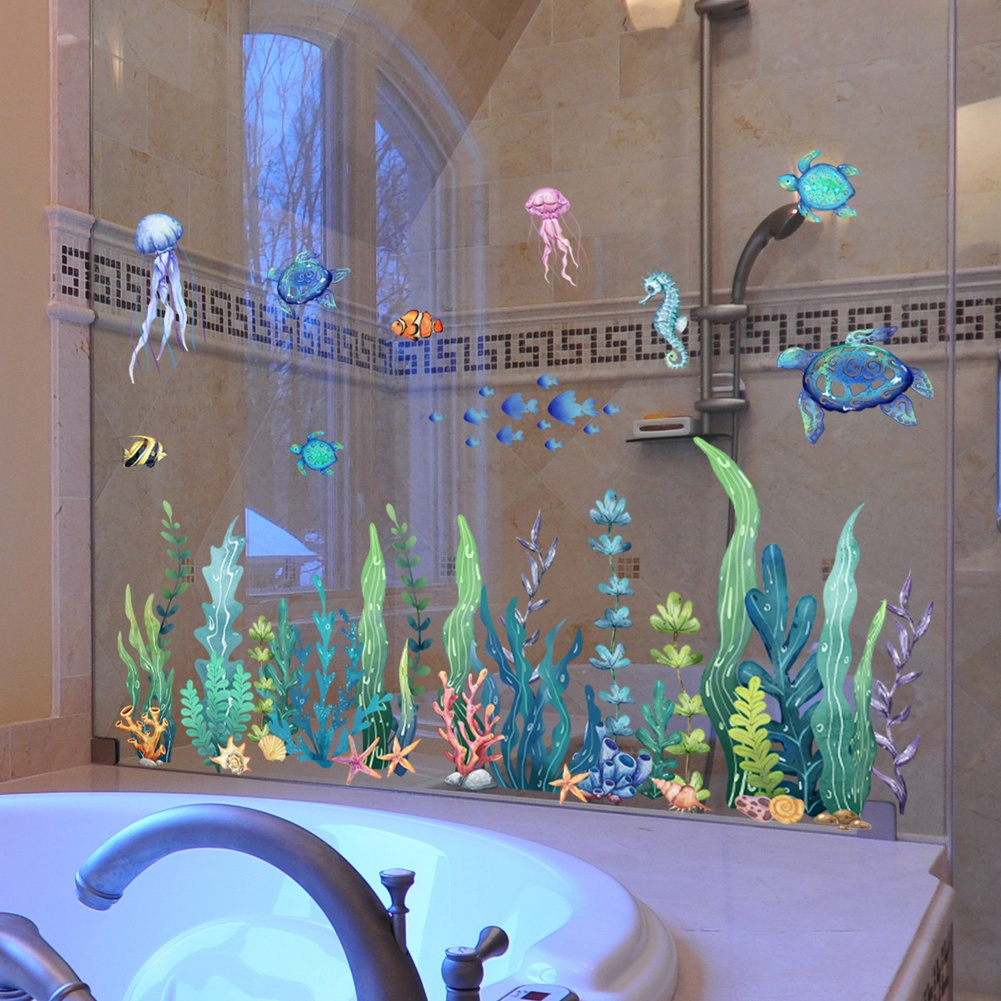 Double Sided Marine Life Window Sticker for Glass Doors 11.81×23.62in Blue PVC