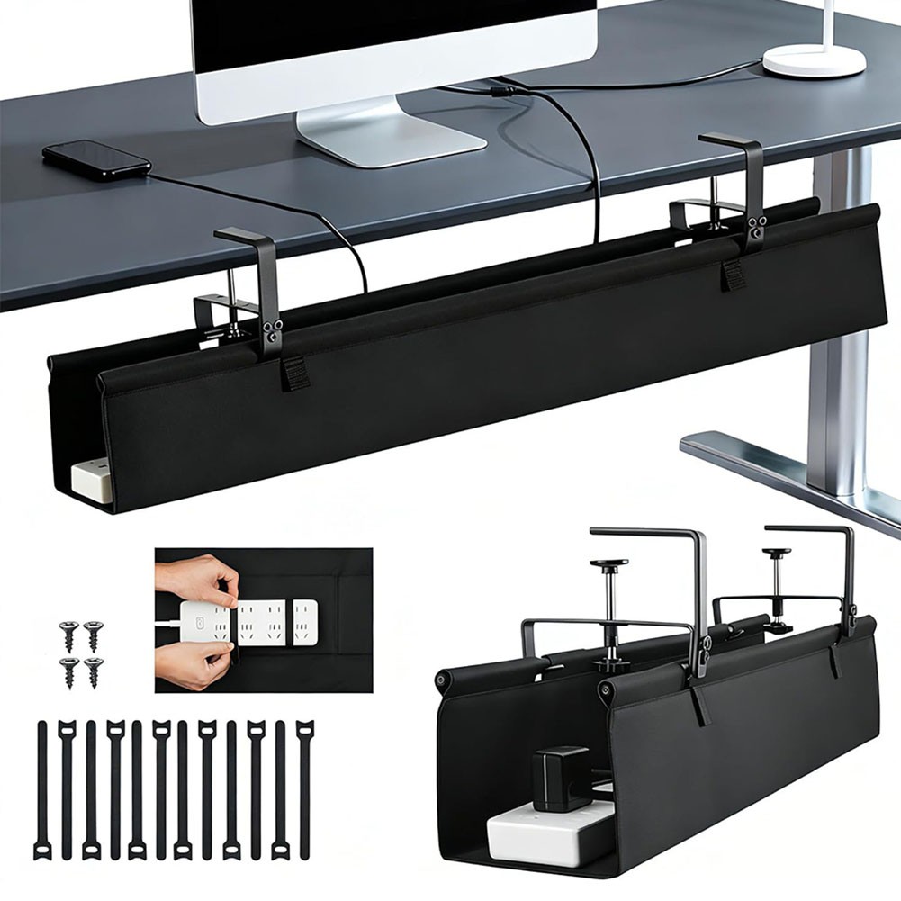 Under Desk Cable Organizer with Reinforced Construction 30x16x6cm Black