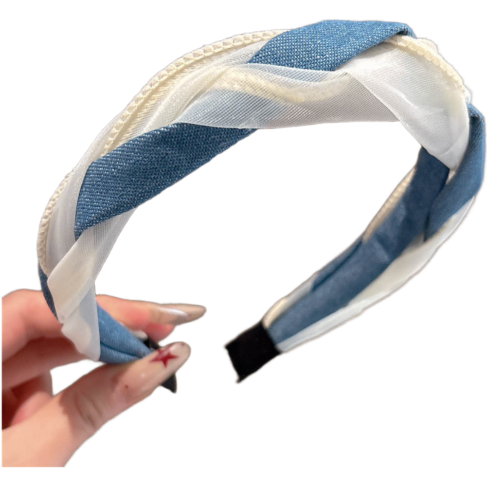 Women’s High Crown Twisted Headband in Light Blue and Dark Blue for Daily Wear