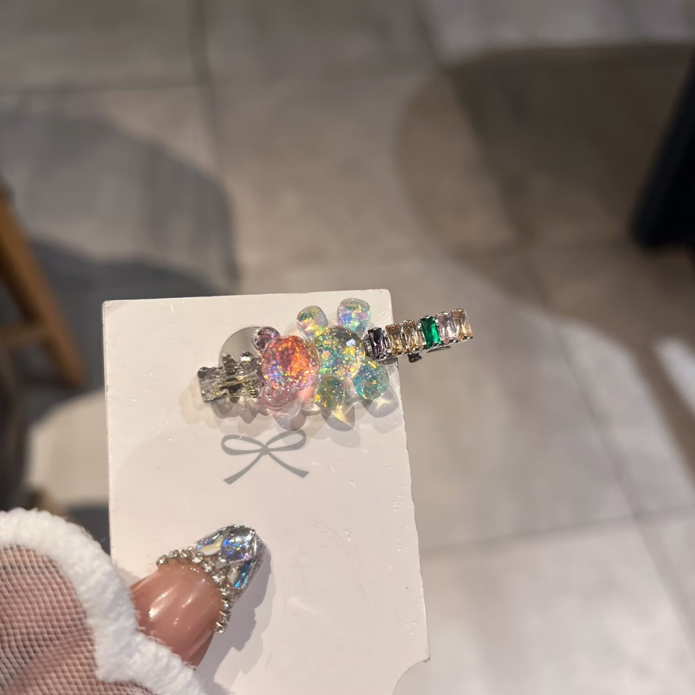 For Women’s Duckbill Hair Clips with Sparkling Bear Heart For CRYSTAL Accents
