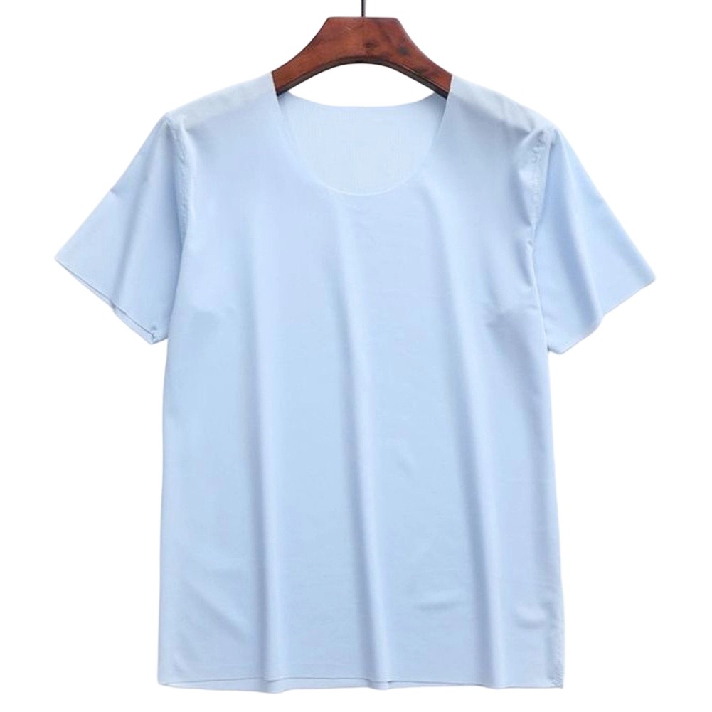 Men’s Ice Silk Pajama Top Short Sleeve Loose Fit O Neck Breathable T-Shirt