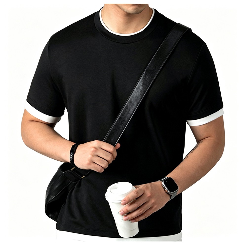 Loose Fit Pure Color Men’s Short Sleeve T-Shirt for Daily Club Home Use