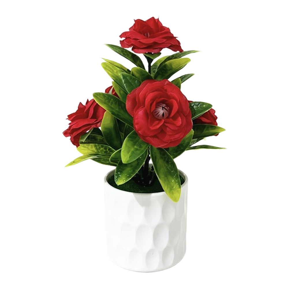 Silk Plant with 5 Realistic Blooms in White Pot for Office Desk Use