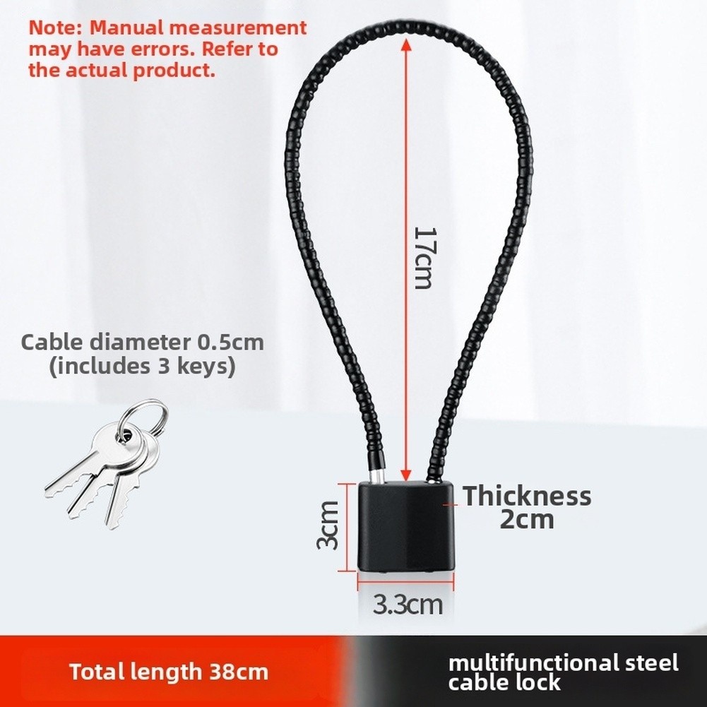 38cm Wire Rope Lock Keyed Iron Body with 3 Keys for Cupboard Filing Cabinet Use