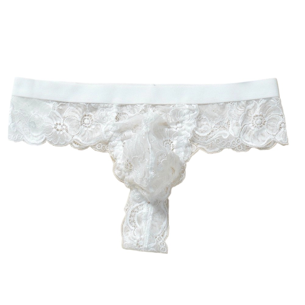 Men's Structured Pouch Thong - Low Waist Sheer Lace Mesh Underwear for Men