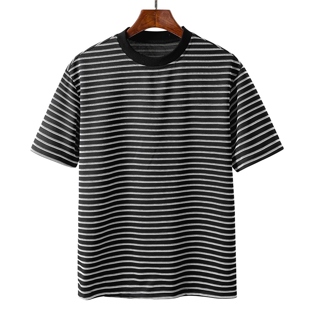 Men Striped Crew Neck Short Sleeve T Shirt for Casual Daily Wear Spring Summer