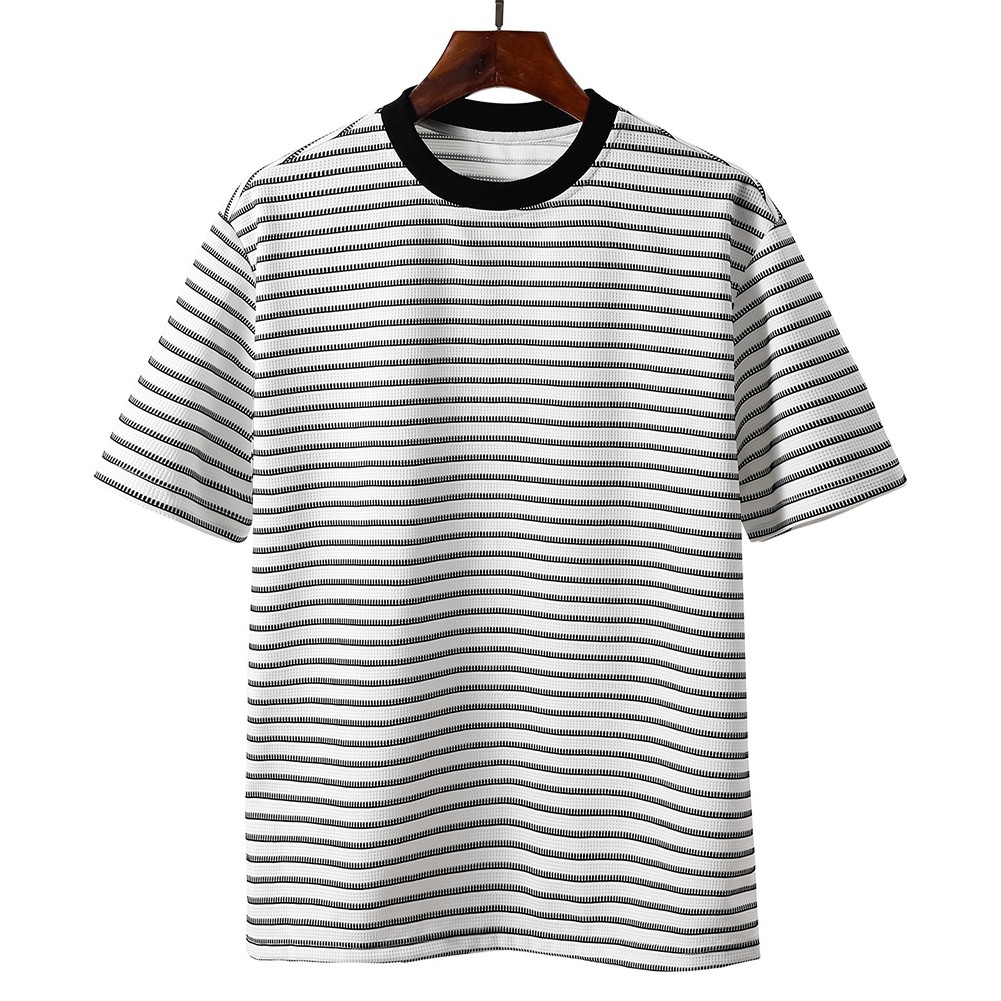 Men Striped Crew Neck Short Sleeve T Shirt for Casual Daily Wear Spring Summer