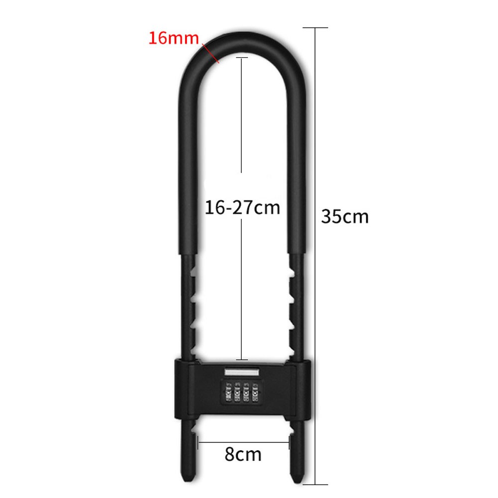 Adjustable Size Keyless U Lock 42x10x3cm 35x8x3cm 32x10x3cm Metal Black