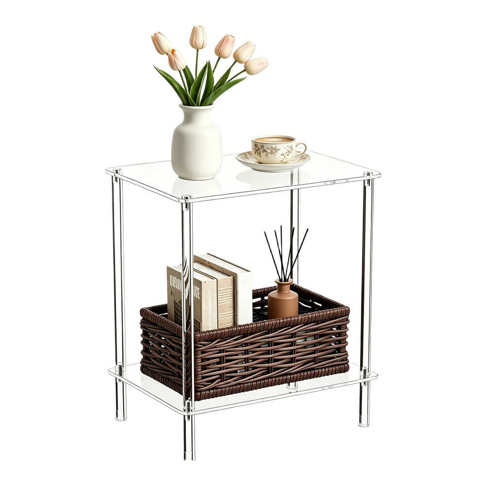 2 Level Clear Acrylic Side Table 18×18 cm Top 11.81 inch Height No Tools