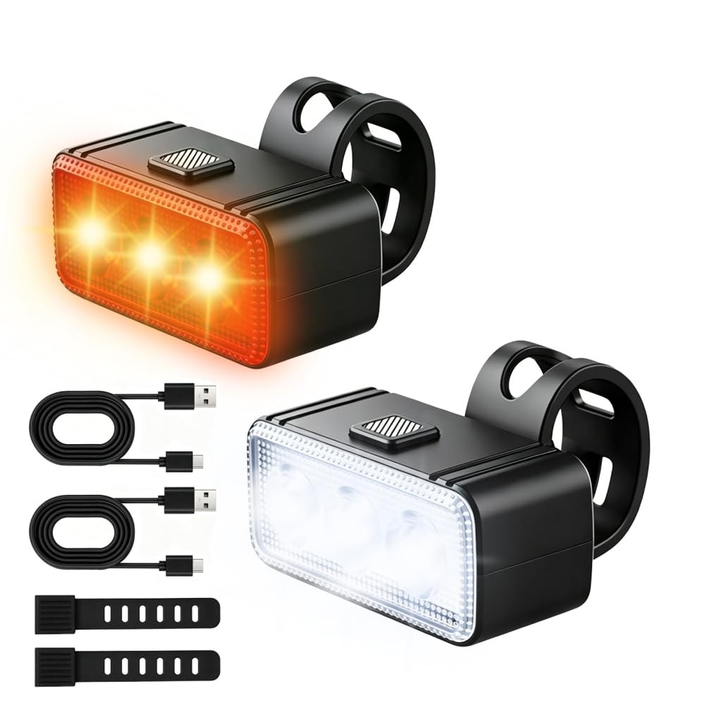 Bike Light Set 2PCS Rechargeable LED Front Light 5 Modes Taillight 7 Modes