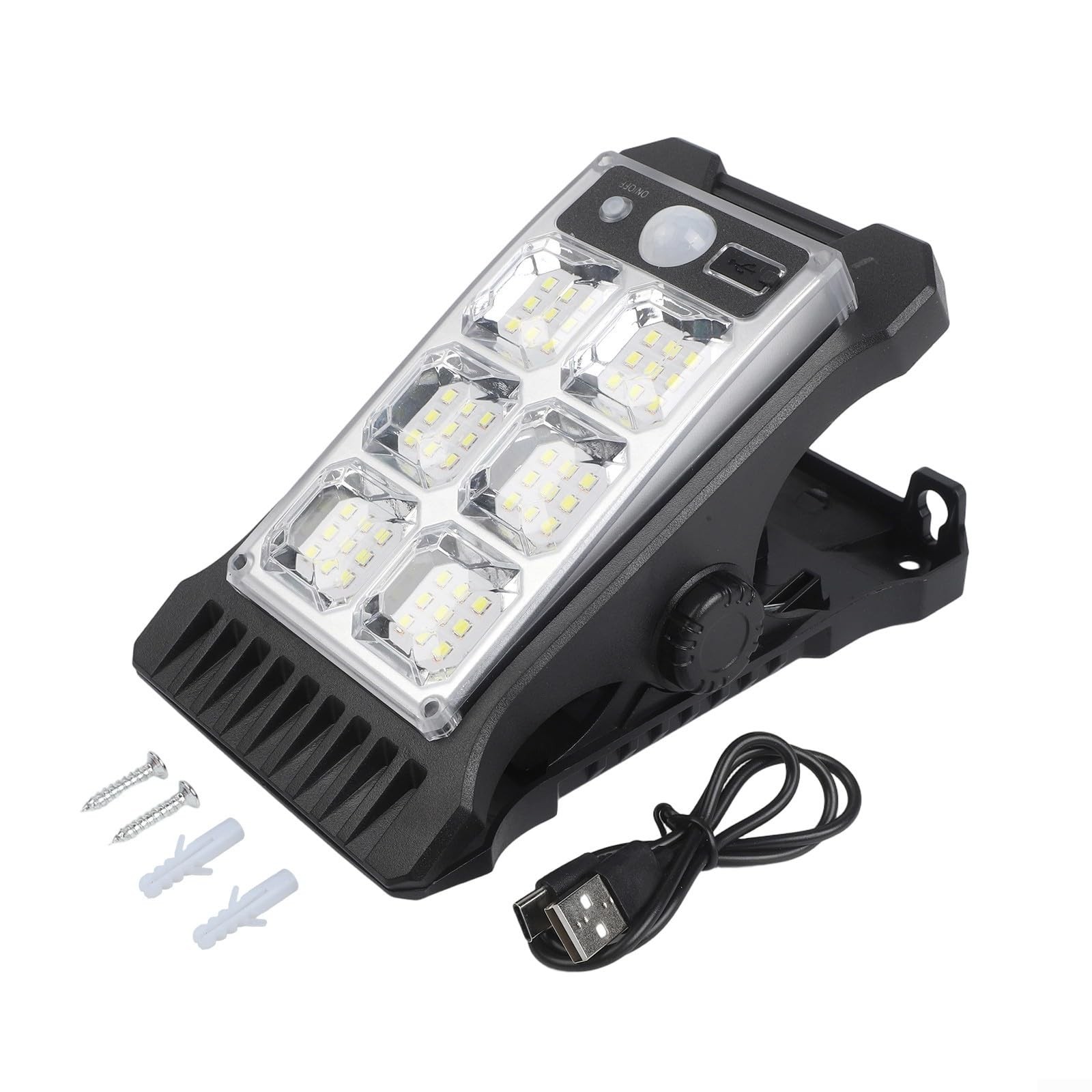 Outdoor Clip-On Solar Light with Motion Detection USB Rechargeable LED Lamp