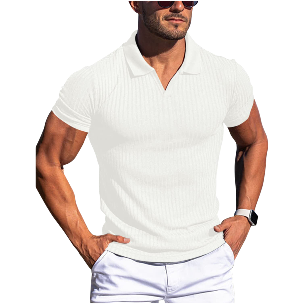 Men’s Summer Short Sleeve V Neck Solid For polo Shirt Polyester Casual T-Shirt