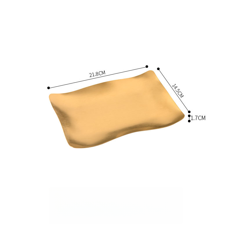 Gold Stainless Steel Irregular Serving Dish with Wavy Rim 21.8x14.5x1.7cm