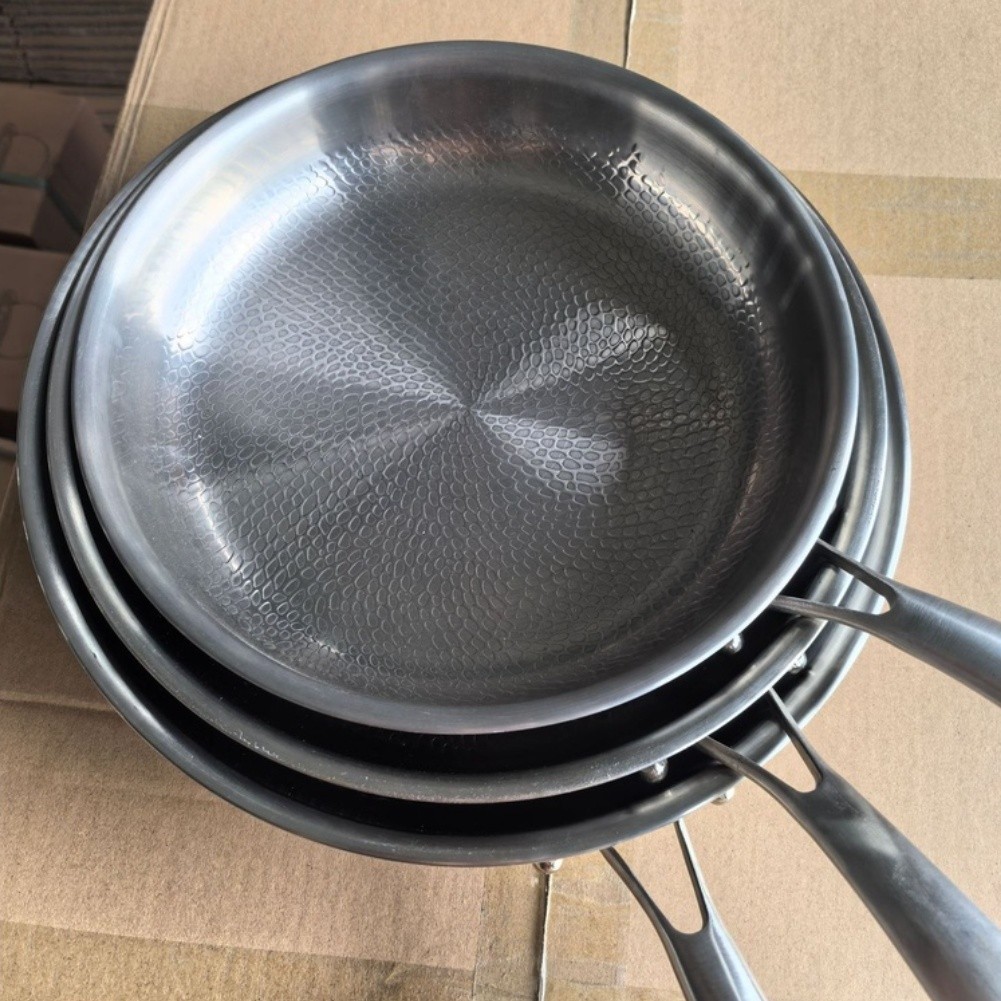 Hammered Texture Titanium Frying Pan with Glass Lid for Gas Electric Induction
